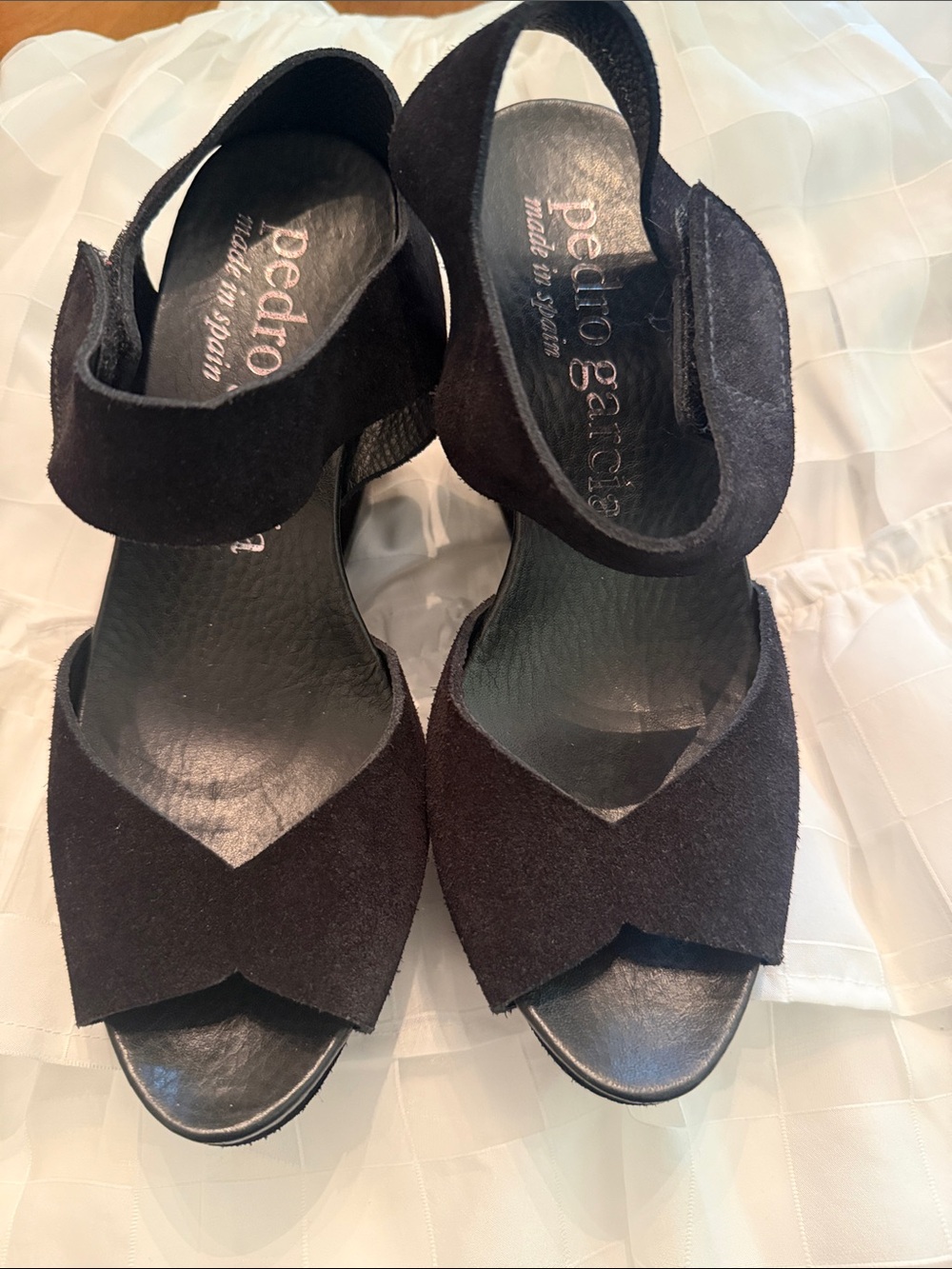Pedro Garcia Black Suede Peep-Toe Slingback Heels